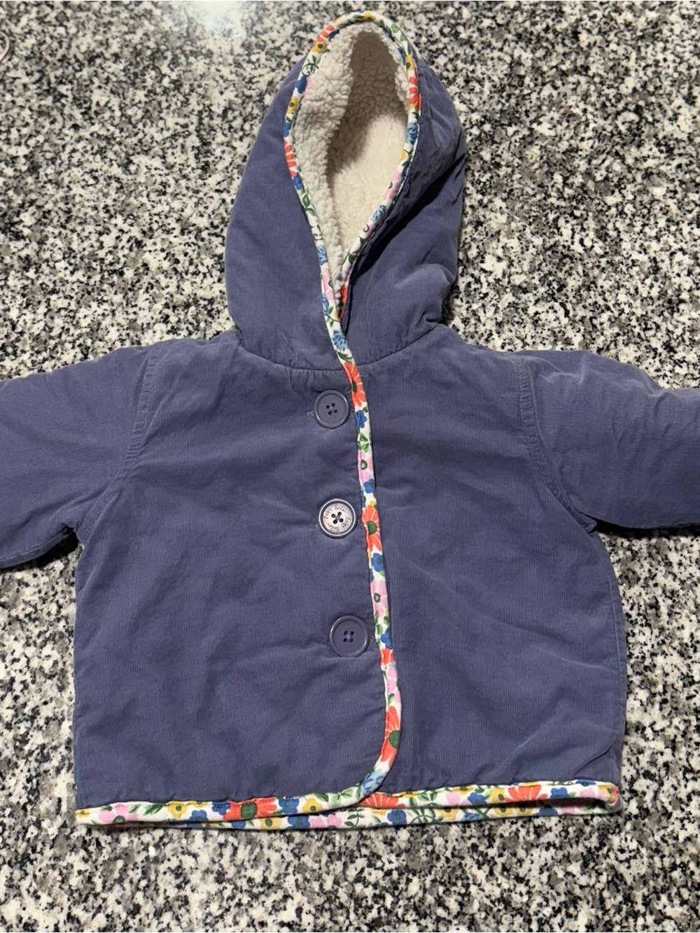 Baby Boden Purple Hooded Jacket with Floral Trim